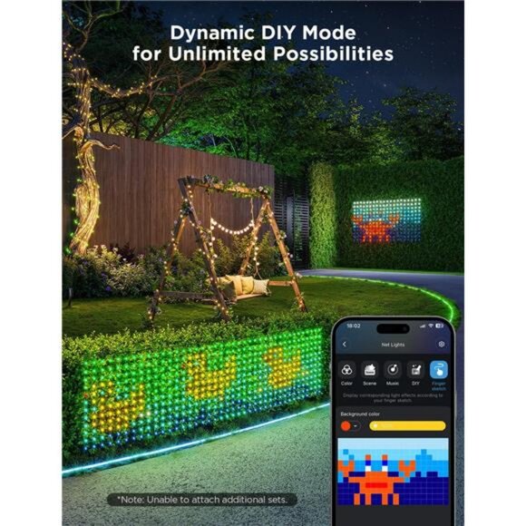 Outdoor Net Lights, 2.8 × 9.4ft with RGBIC and DIY Functions, 480 LEDs - Picture 3 of 7